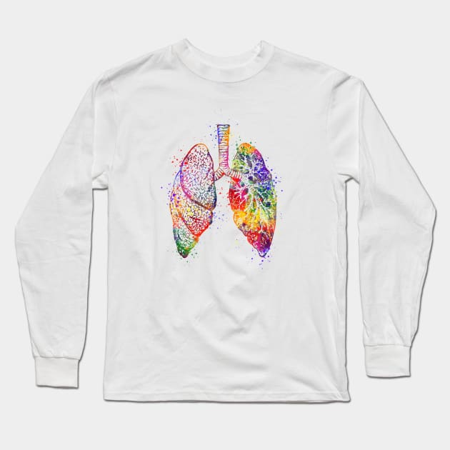 Lungs Anatomy Art Colorful Watercolor Gift Long Sleeve T-Shirt by LotusGifts